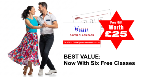 happy couple dancing learning salsa